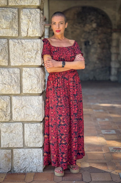 Bohemian silk dress / Silk smocked dress / Off the shoulder dress / summer dress / short sleeve dress