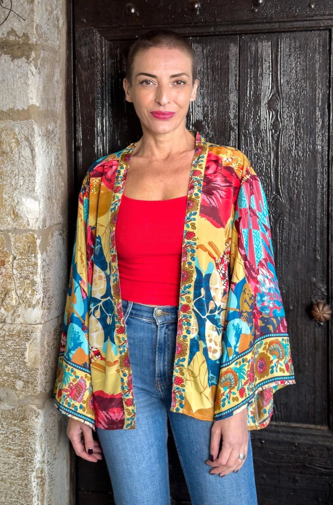 Veste kimono en soie, veste cardigan, kimono vintage, veste bohème, cadeau de Noël, cadeau pour elle.