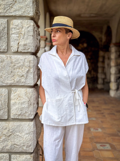 White Linen Kimono & Pants Set – Natural Elegance and Artisanal Comfort