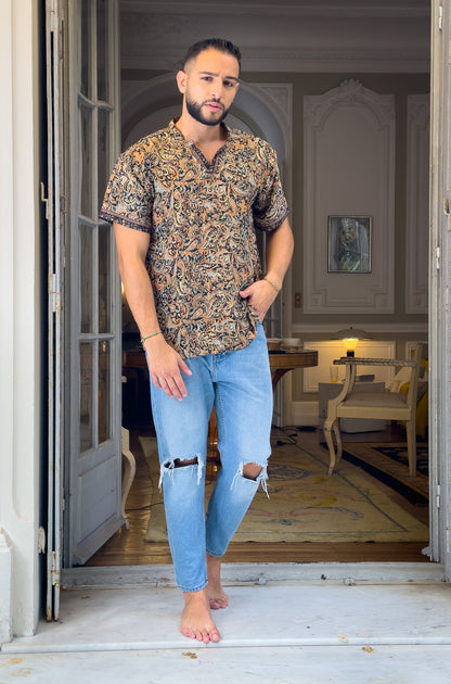 T-shirt Col Mao / T-shirt homme en soie / T-shirt col V / T-shirt ajusté en soie / vêtement pour homme / Cadeau pour lui