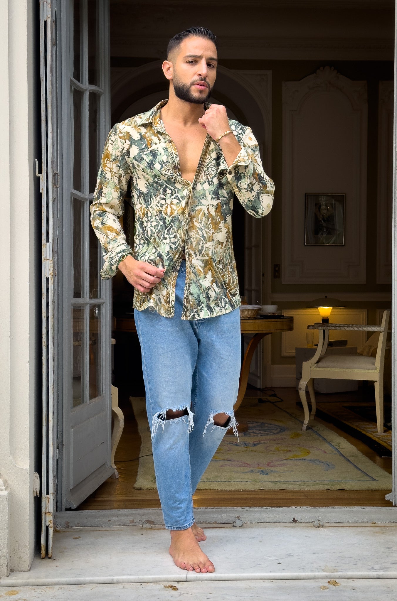 Vintage silk shirt, Long sleeve men's shirt, Boho chic shirt, Vintage retro shirt, Chic shirt for men