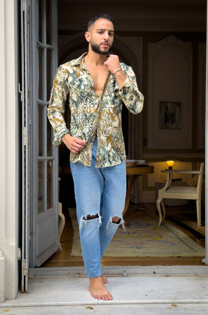 Vintage silk shirt, Long sleeve men's shirt, Boho chic shirt, Vintage retro shirt, Chic shirt for men
