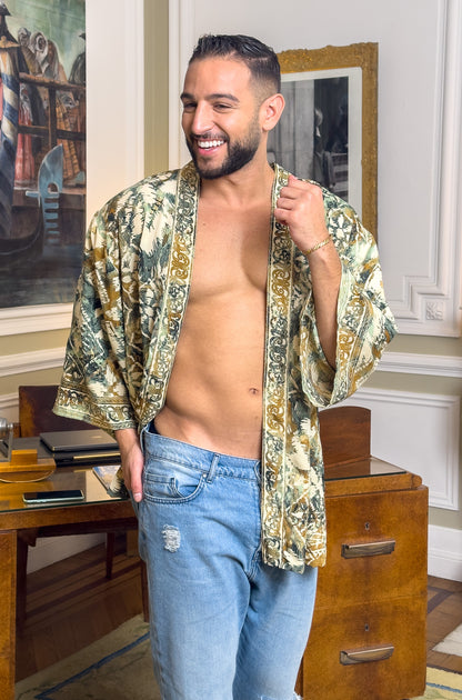 Veste kimono homme, veste cardigan, kimono en soie, kimono court, cadeau pour lui, cadeau de Noël