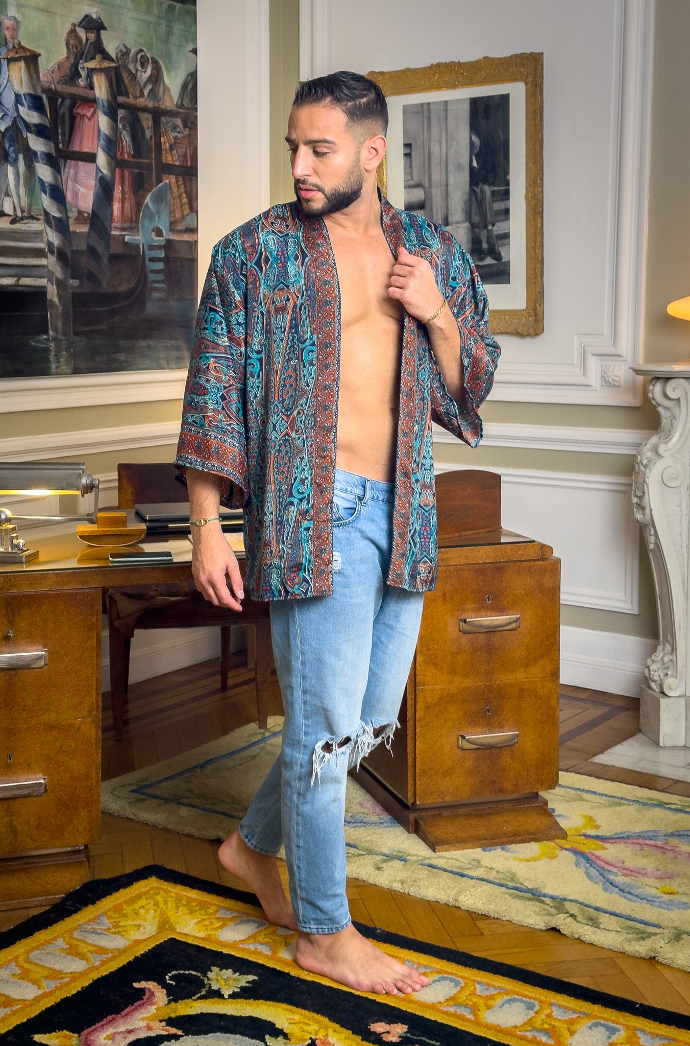 Men's kimono jacket, cardigan jacket, silk kimono, short kimono, gift for him, christmas gift