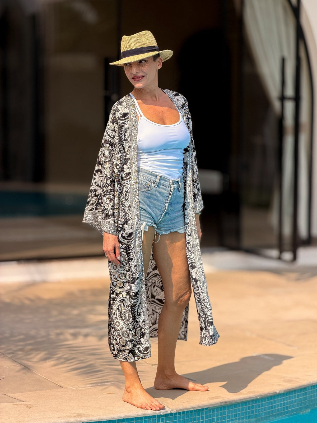 White Vintage Silk Kimono – open front – elegant boho style