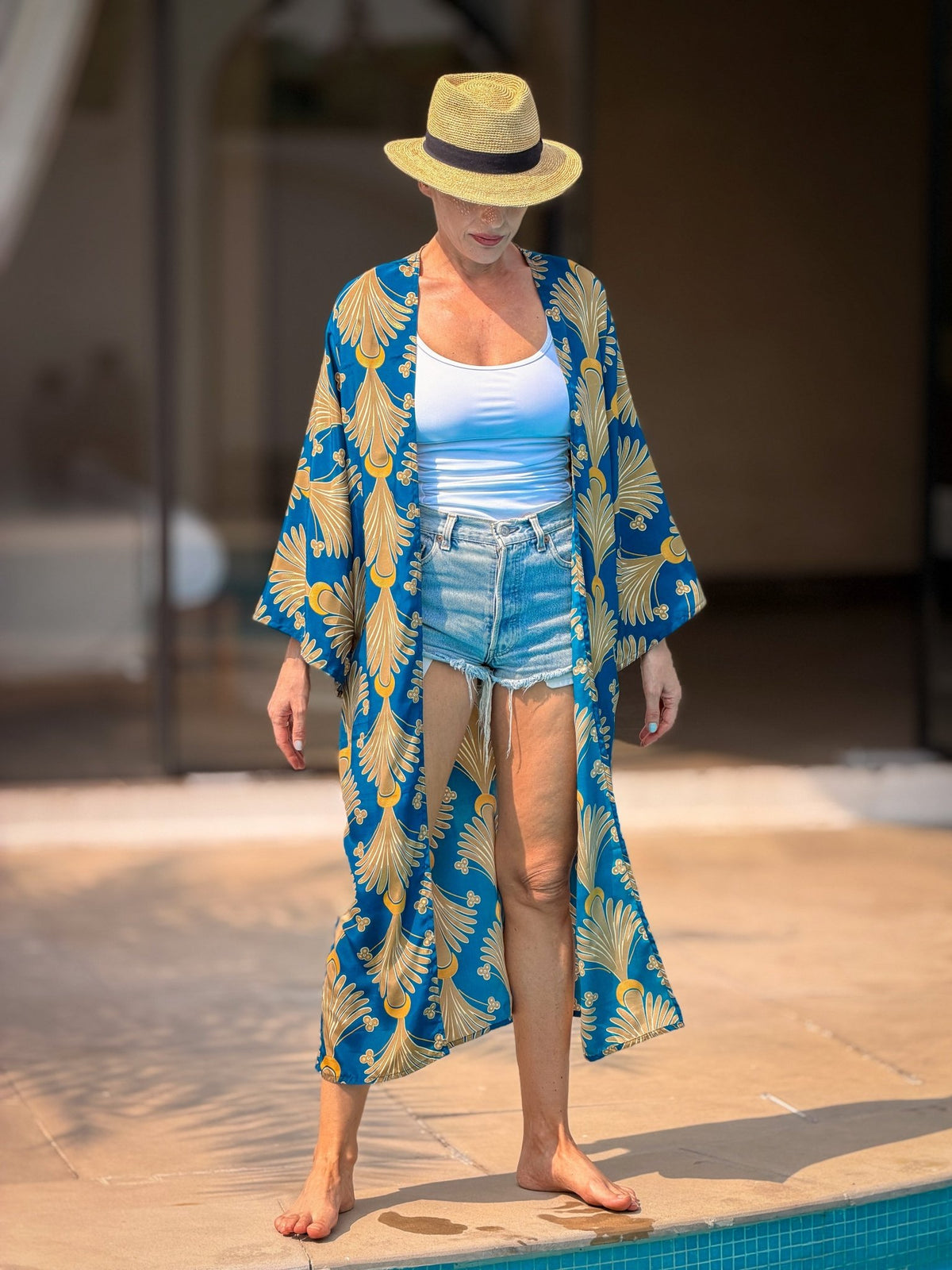 Blue Vintage Silk Kimono – open front – elegant boho style