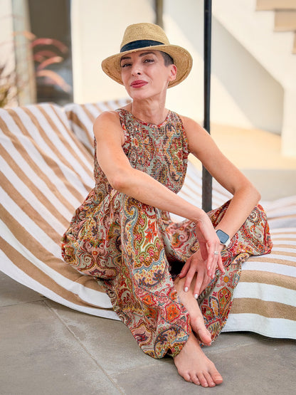 Robe longue vintage réversible en soie – robe bohème légère avec poches