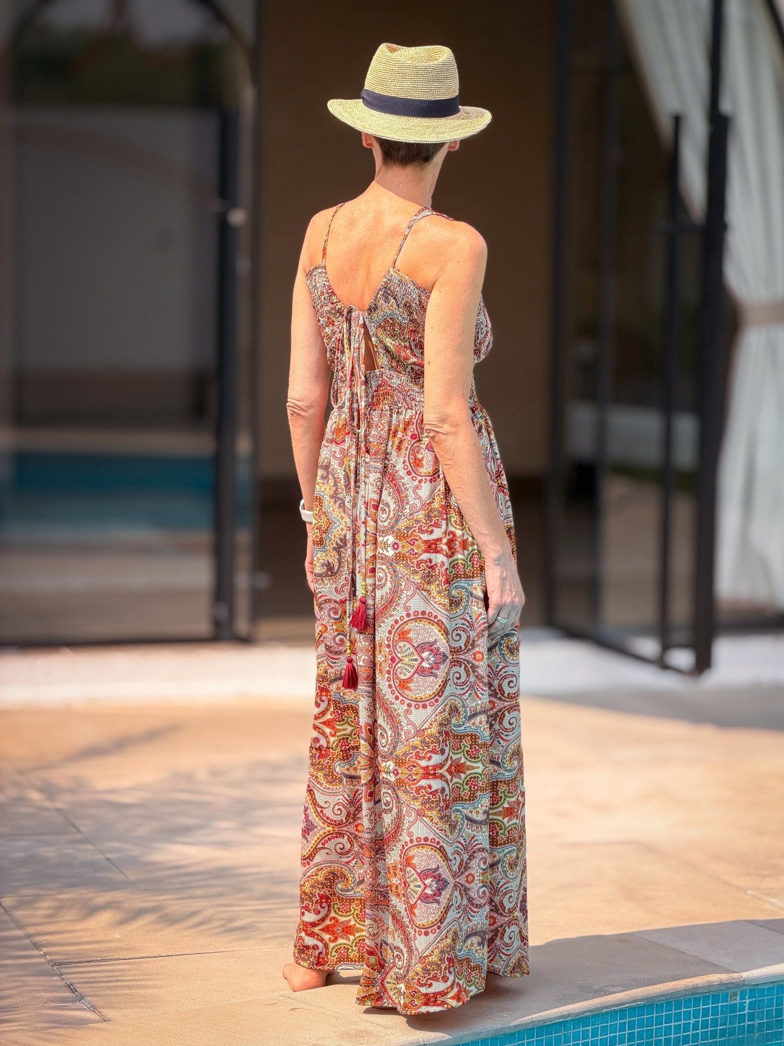 Reversible Vintage Silk Maxi Dress – Light Boho Dress with Pockets