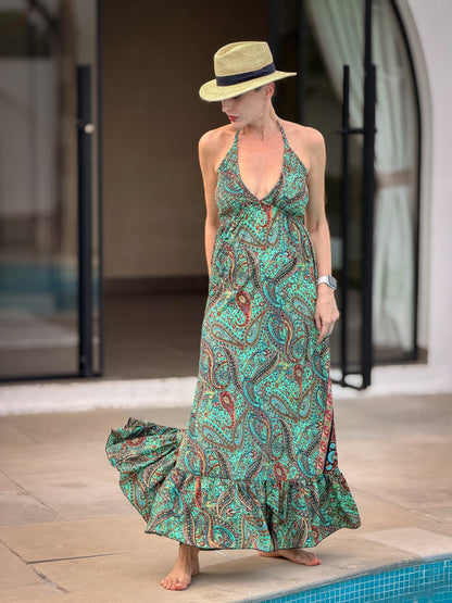 Robe Longue Bohème Dos Nu en soie – Robe Maxi Gypsy