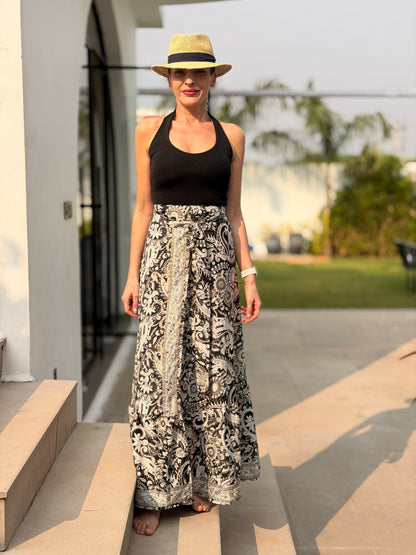 Boho Gypsy Wrap Maxi Skirt with Ruffles – Silk & Viscose