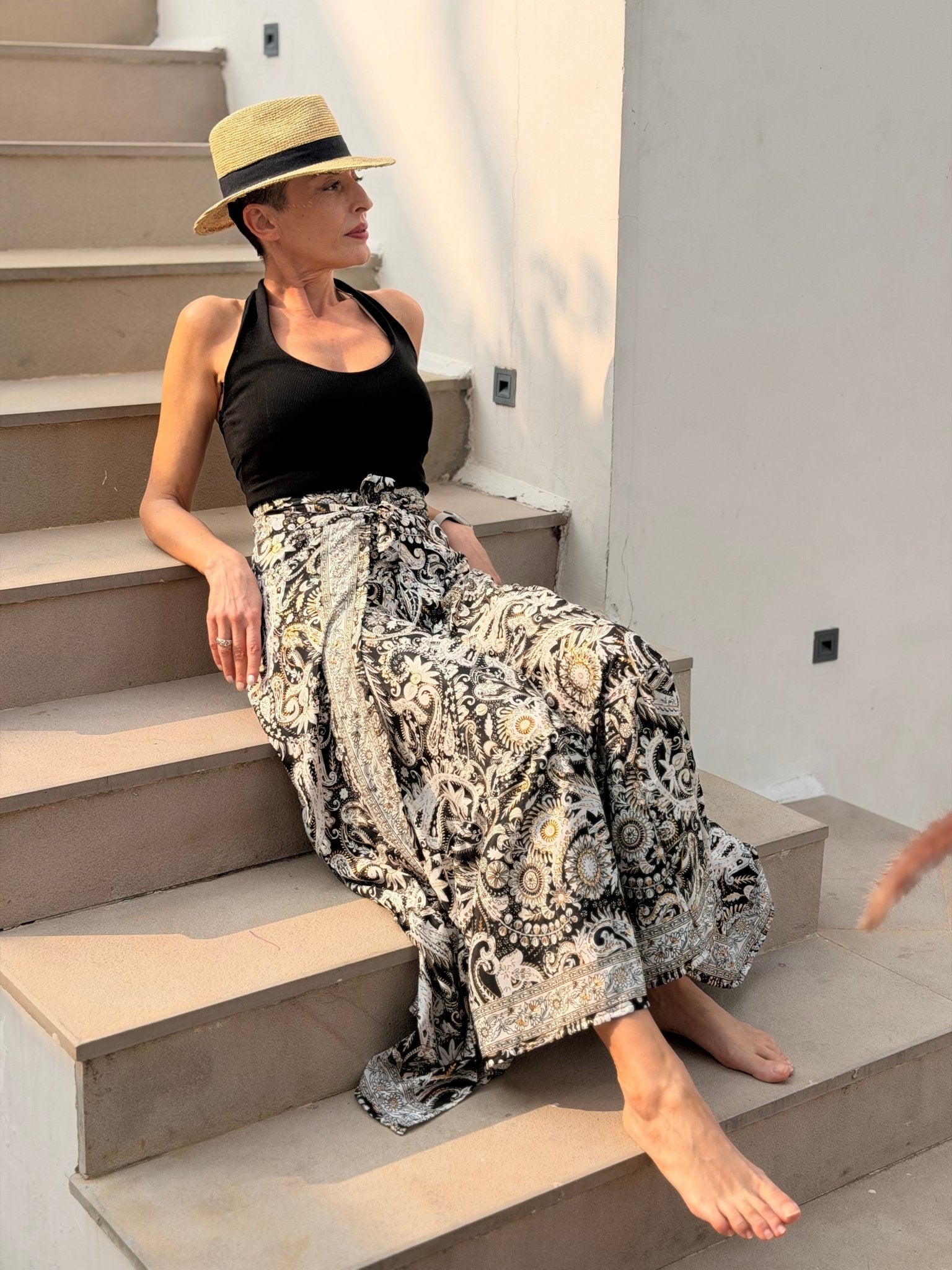 Boho Gypsy Wrap Maxi Skirt with Ruffles – Silk & Viscose