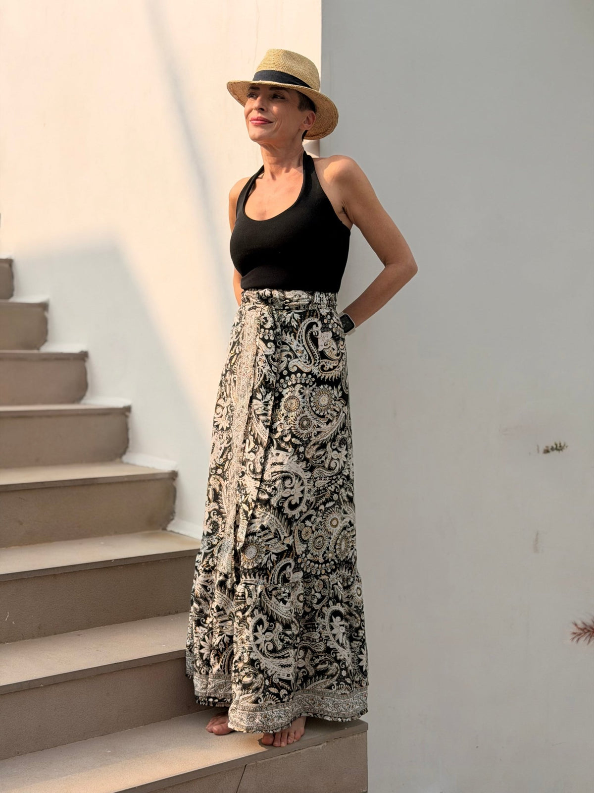 Boho Gypsy Wrap Maxi Skirt with Ruffles – Silk & Viscose