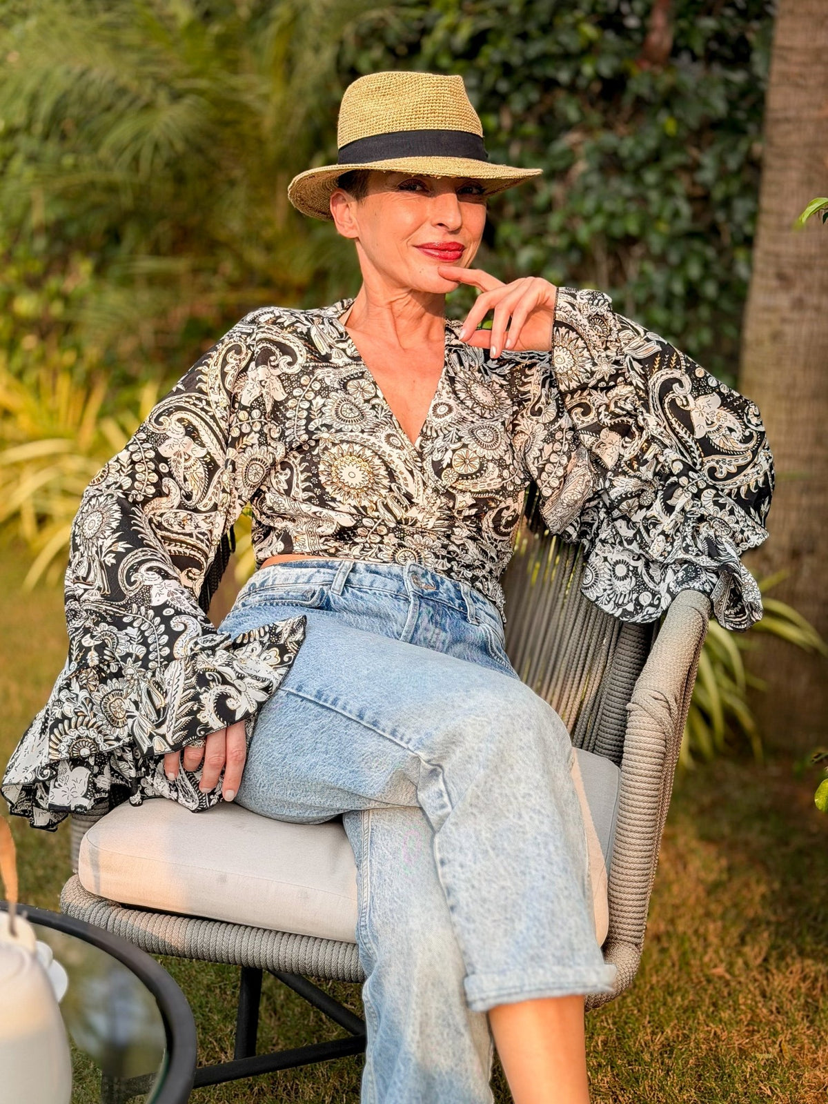 Bohemian Wrap Tie Top in Silk – Bell Sleeves