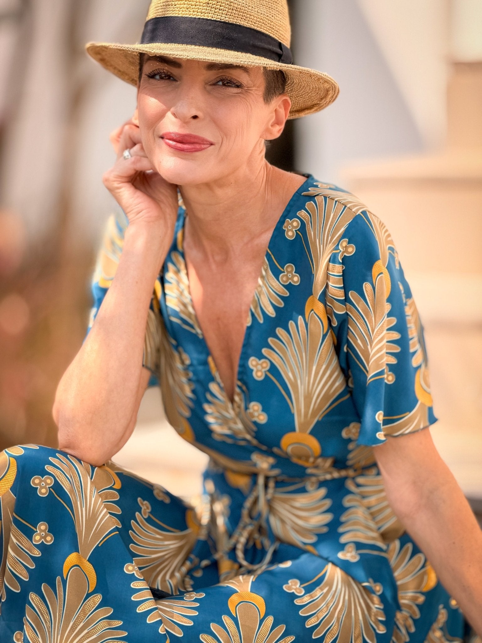 Boho wrap dress in silk  – short sleeves, V-neck, fluid fit