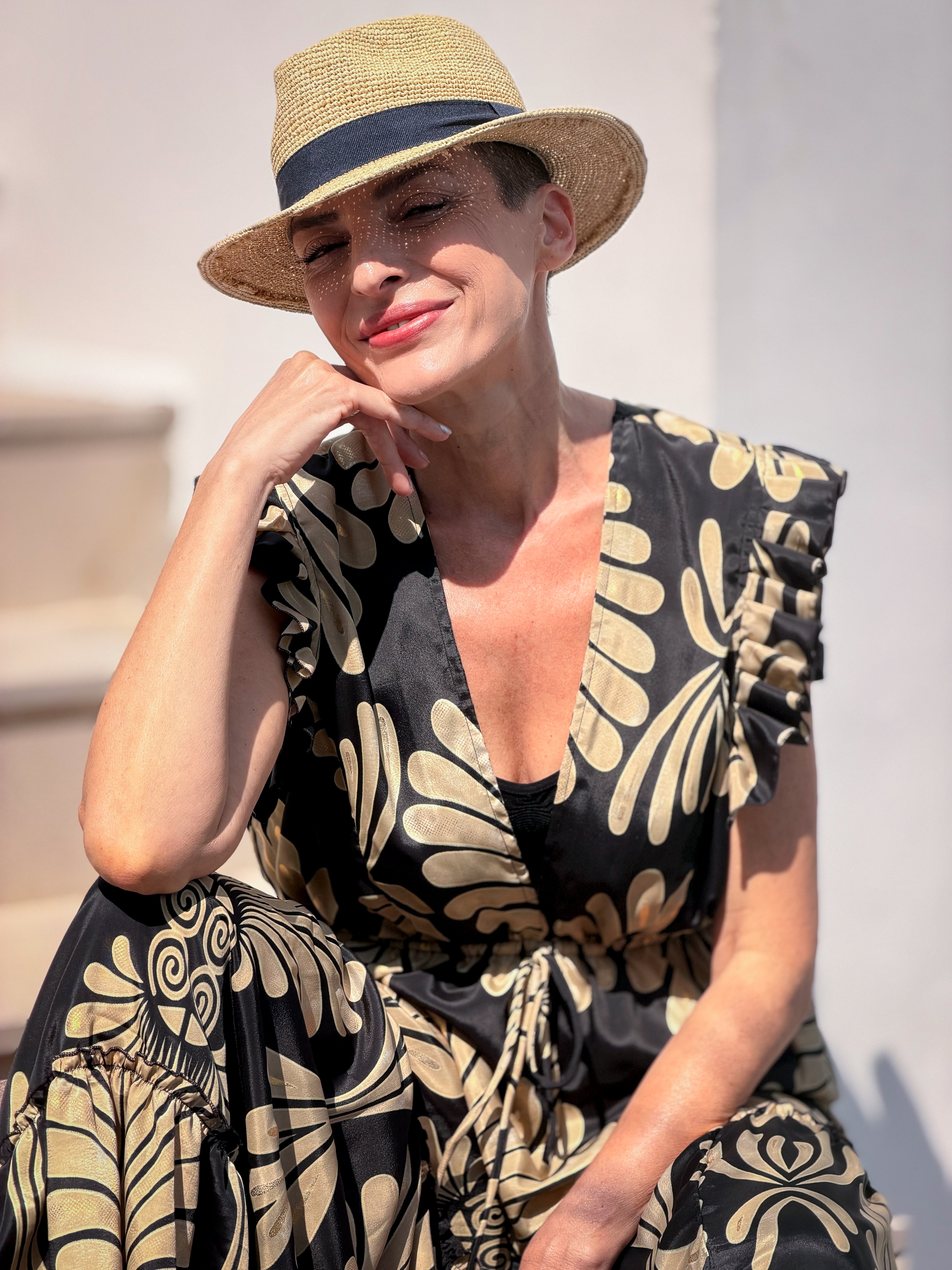 Robe longue bohème en soie  – dos ouvert, décolleté V, coupe fluide