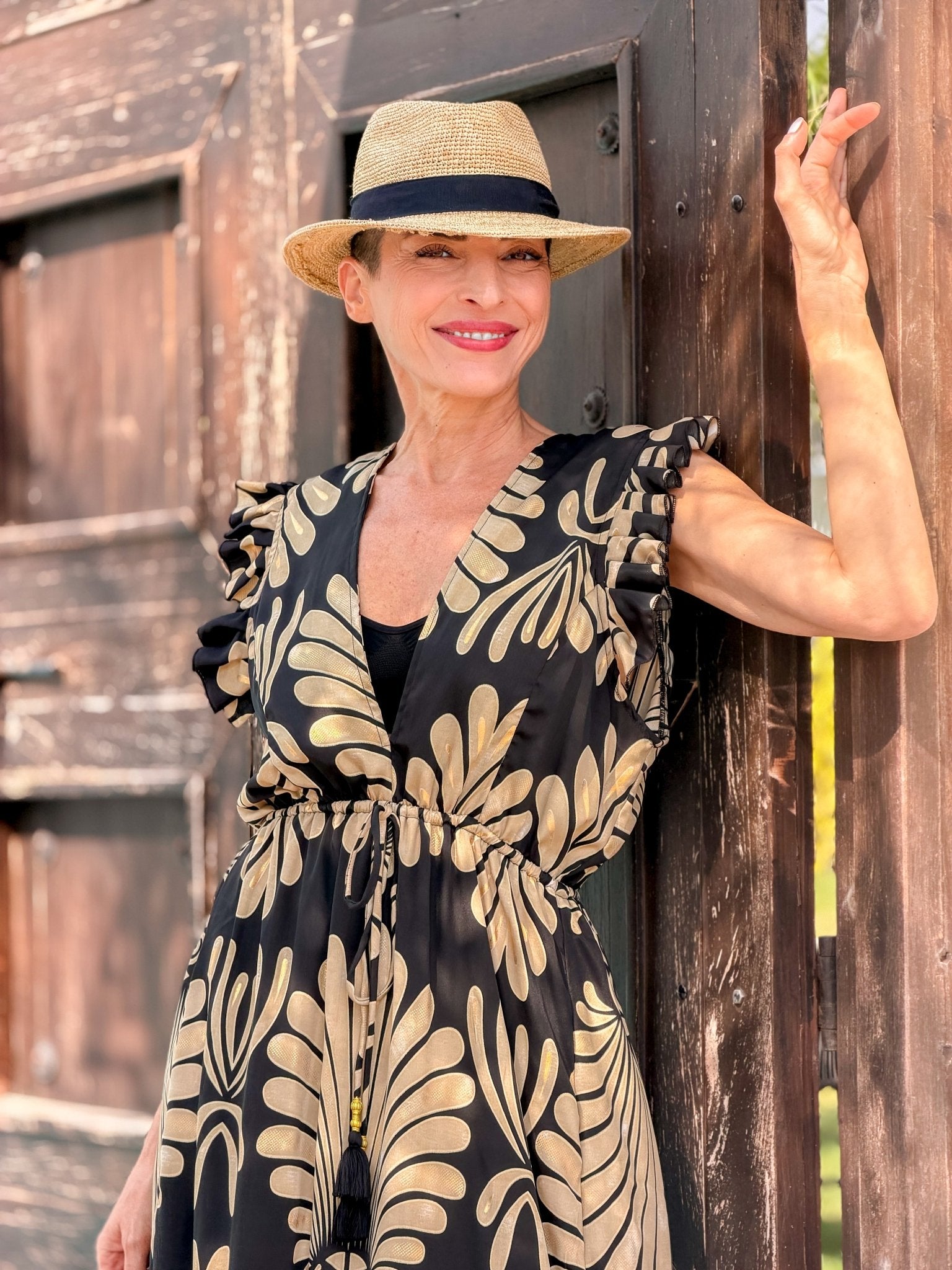 Boho long silk dress – open back, V-neck, fluid fit