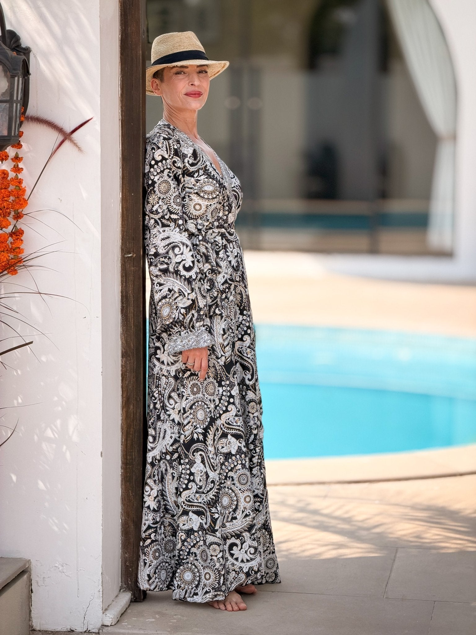 Chic wrap maxi dress – flowy slit long dress, elegant all-season outfit