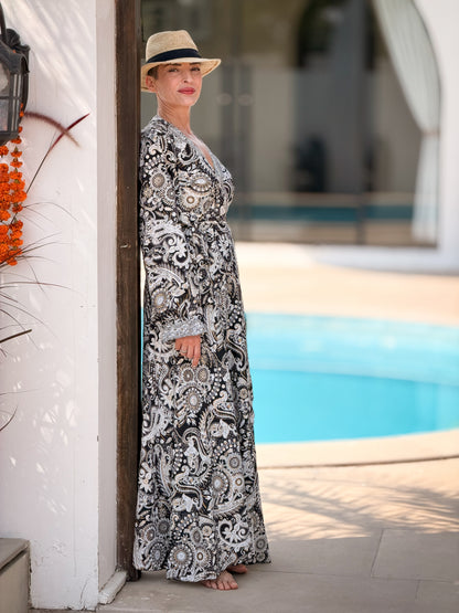 Robe longue portefeuille chic – cache-cœur fendue fluide, tenue élégante toutes saisons