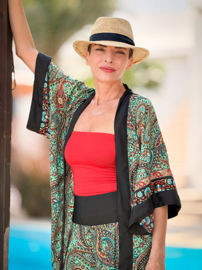 Silk palazzo set – wide leg pants women – boho chic kimono outfit