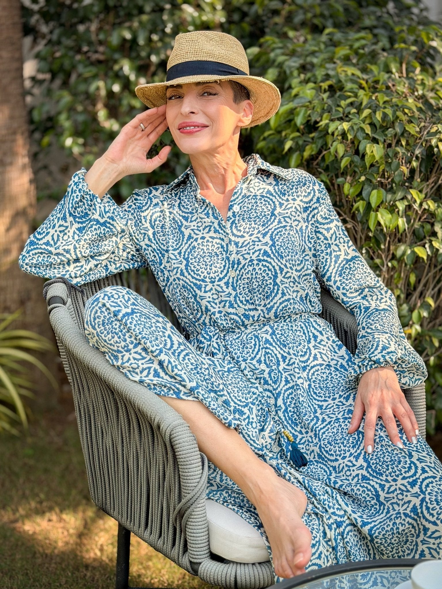 Vintage long silk dress – flowy belted shirt dress
