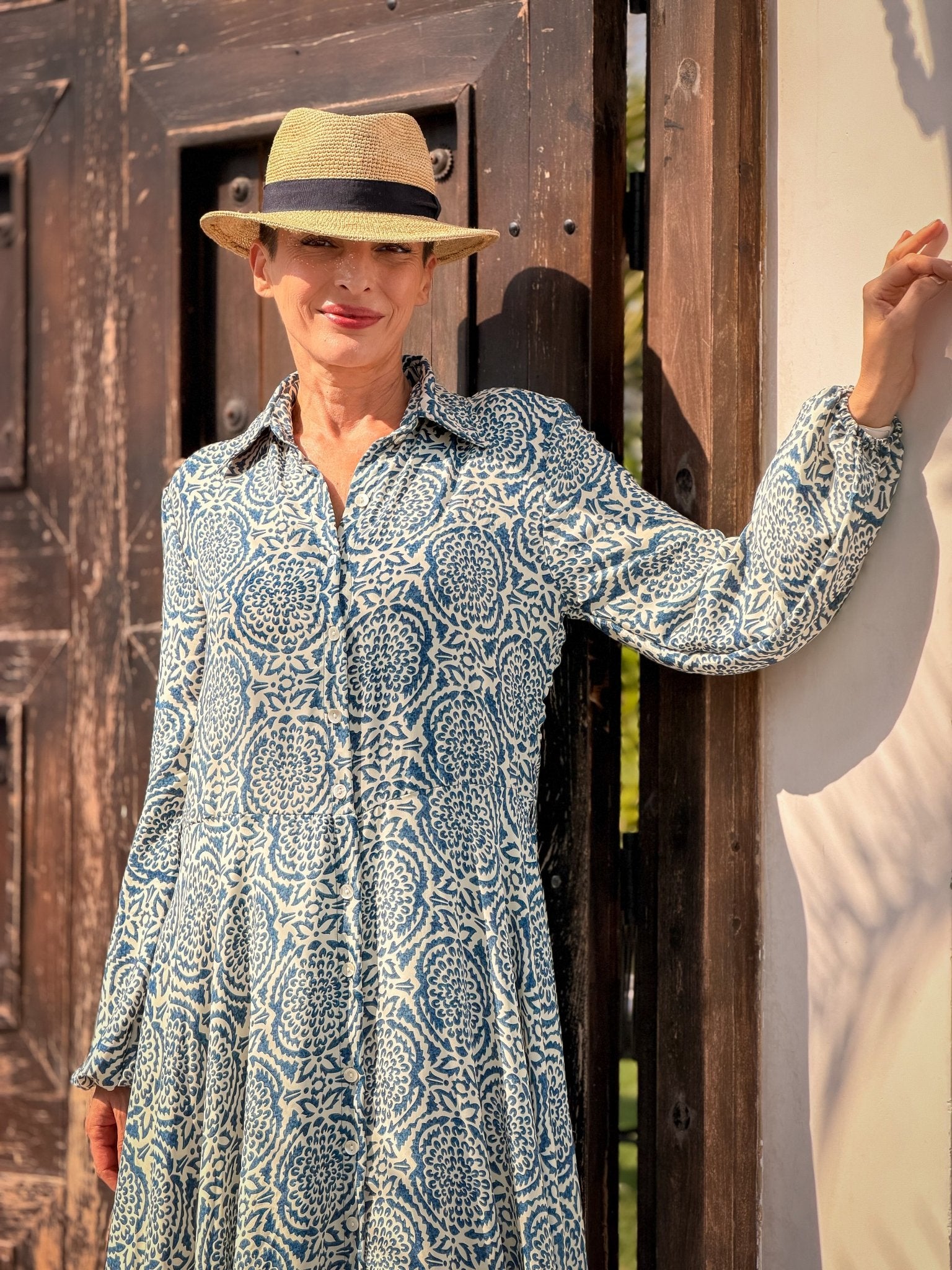 Vintage long silk dress – flowy belted shirt dress