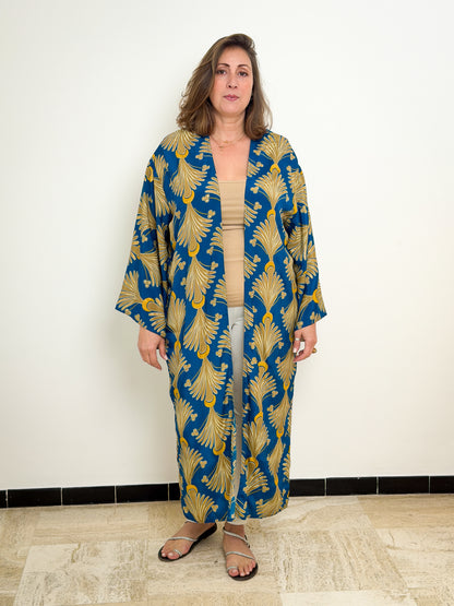Blue Vintage Silk Kimono – open front – elegant boho style