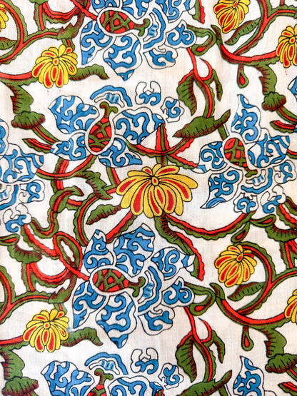 Women’s Cotton Block Print Blouse – 3/4 Sleeves, Coconut Buttons, Relaxed Fit