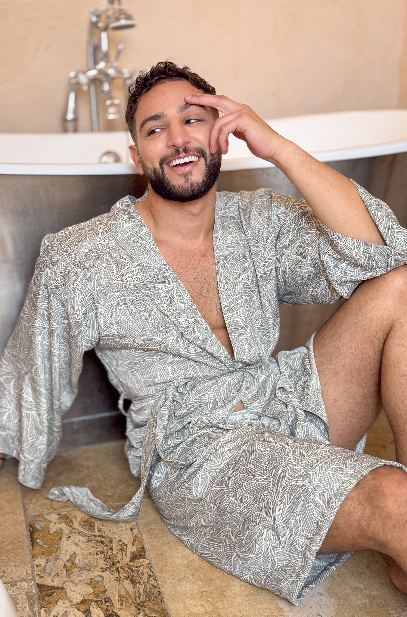 Silk boho men's kimono, kimono for him, silk bathrobe, dressing gown, gift for him
