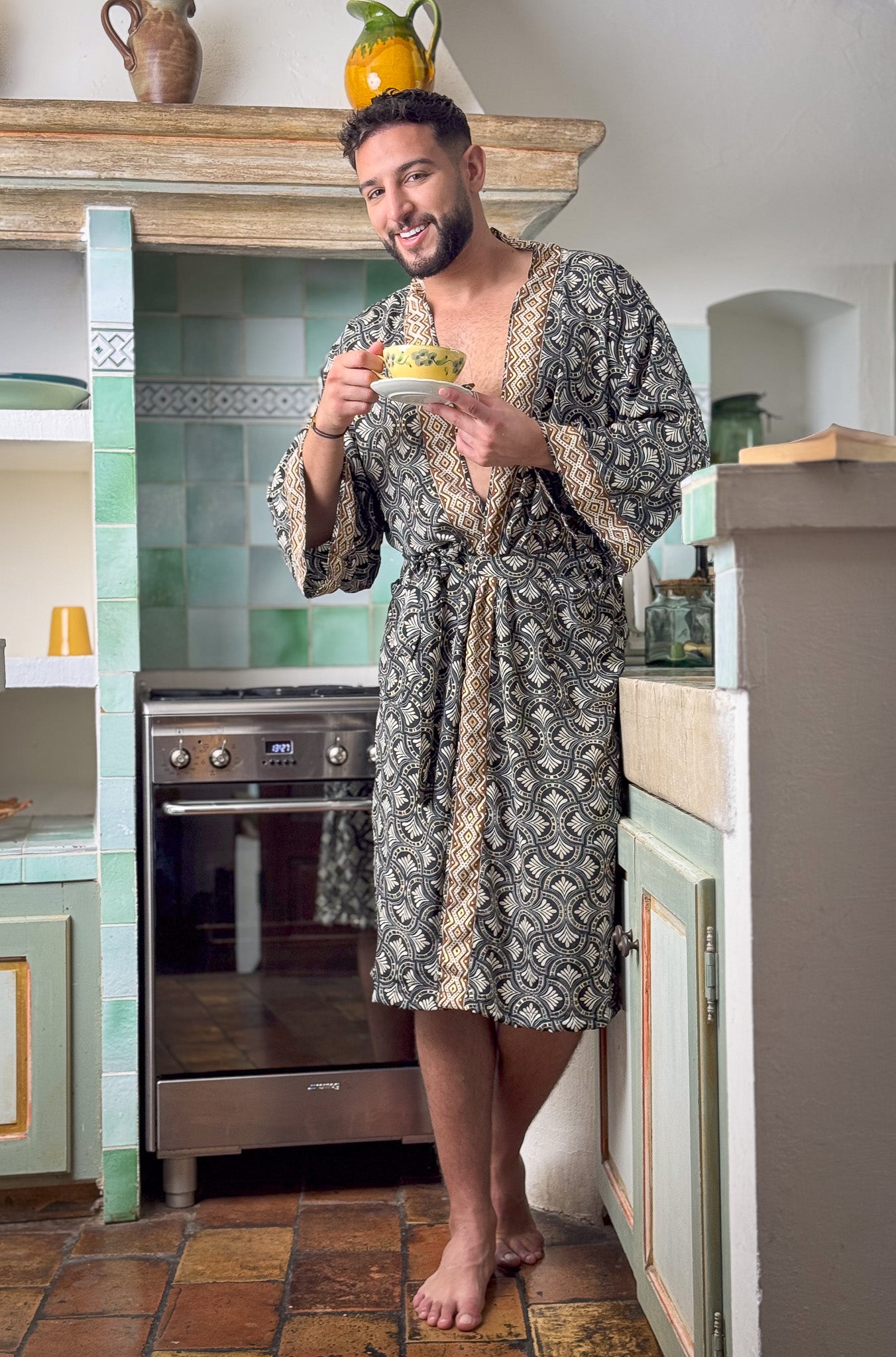 Silk men's kimono, kimono for him, silk bathrobe, dressing gown, gift for him