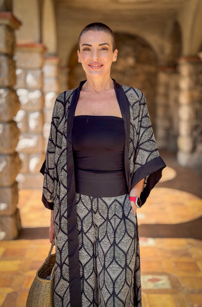 Ensemble kimono et pantalon palazzo en soie - Kimono style seventies - ensemble casual chic en soie - pantalon large en soie