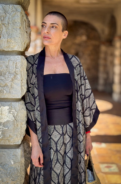 Ensemble kimono et pantalon palazzo en soie - Kimono style seventies - ensemble casual chic en soie - pantalon large en soie