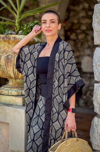Ensemble kimono et pantalon palazzo en soie - Kimono style seventies - ensemble casual chic en soie - pantalon large en soie