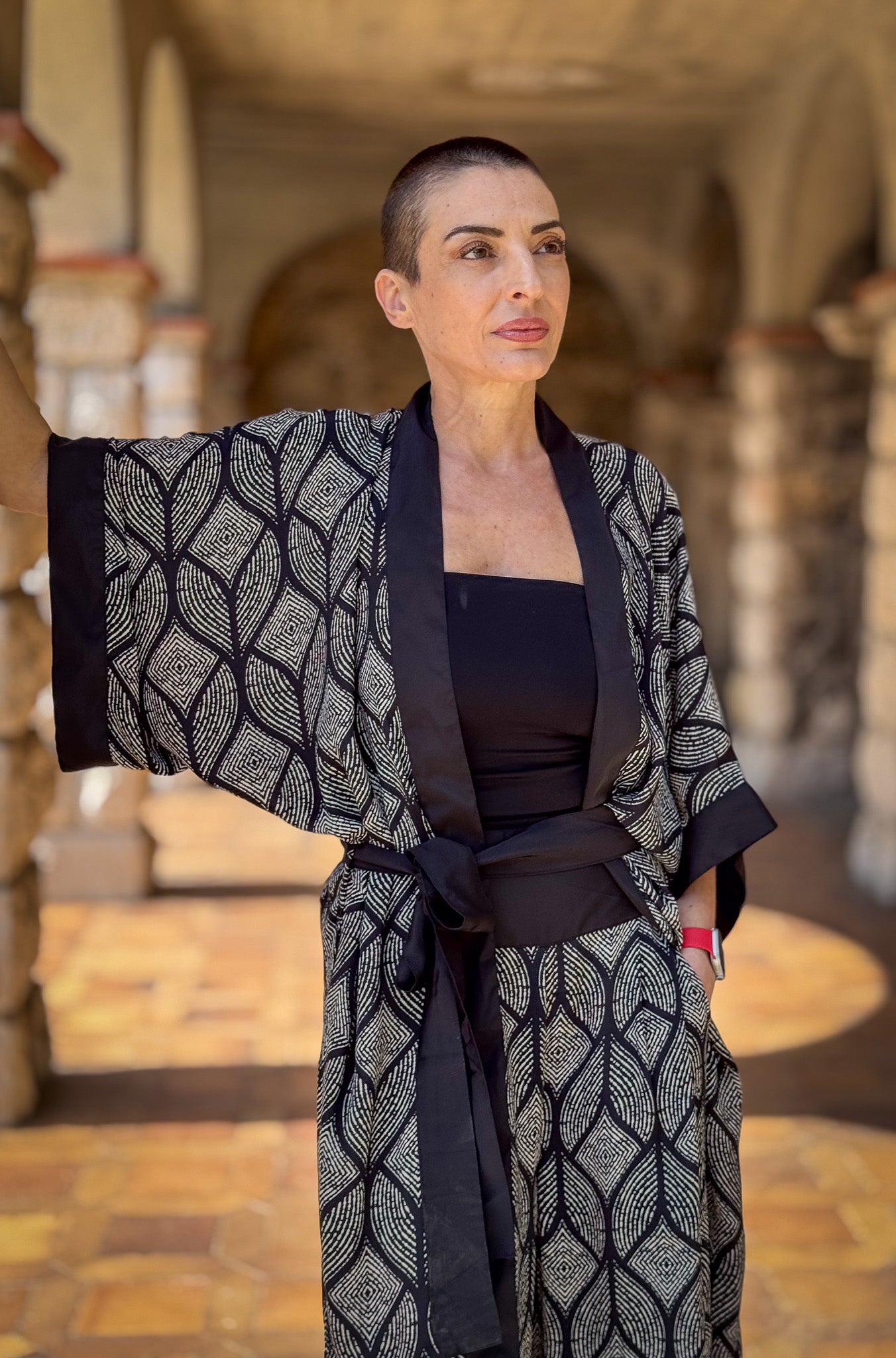 Ensemble kimono et pantalon palazzo en soie - Kimono style seventies - ensemble casual chic en soie - pantalon large en soie