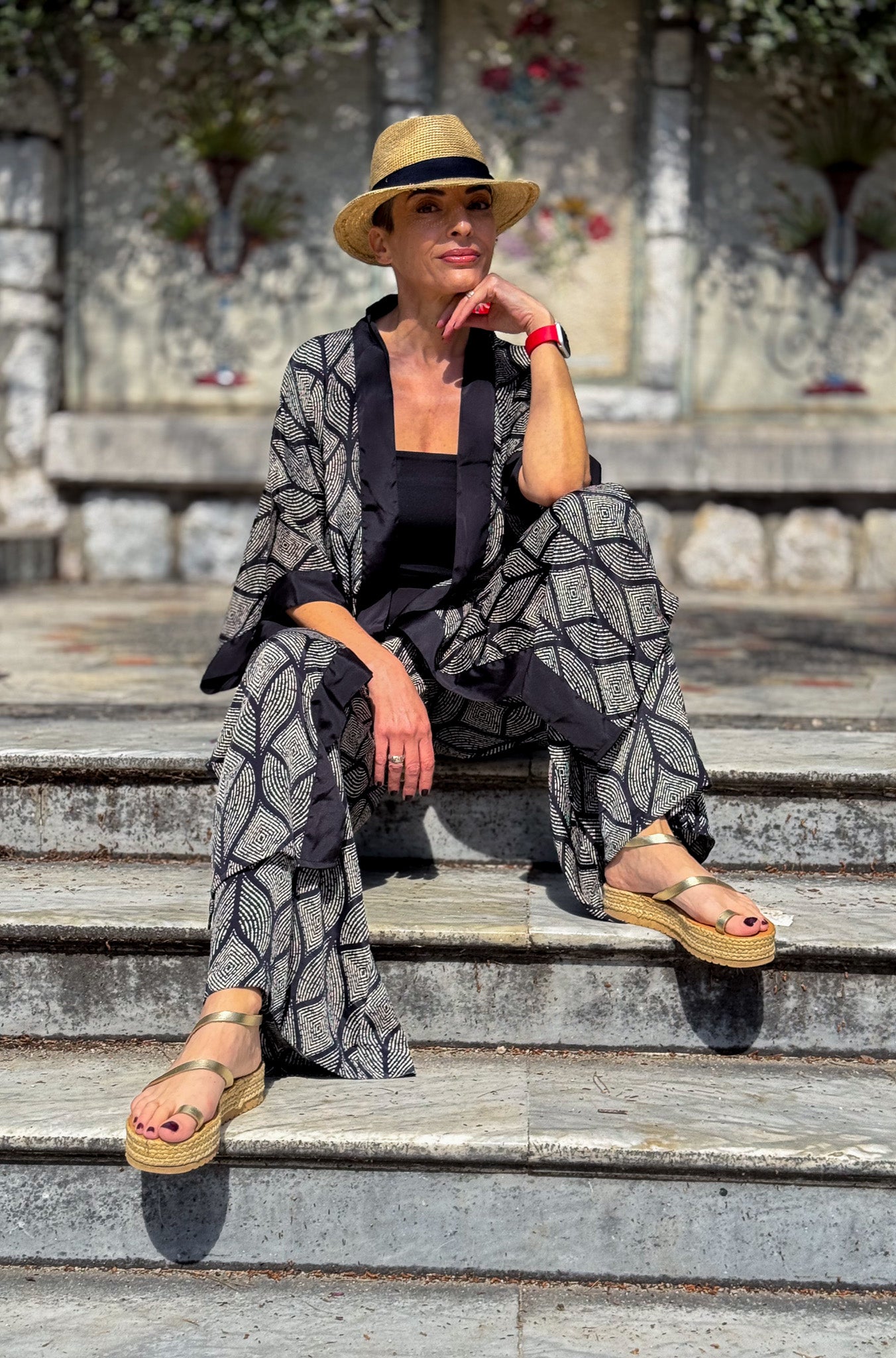 Ensemble kimono et pantalon palazzo en soie - Kimono style seventies - ensemble casual chic en soie - pantalon large en soie