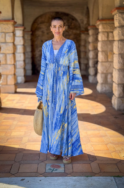 Long boho silk dress, vintage silk dress, plunging neckline dress, shirring dress, bohemian gypsy dress, summer dress