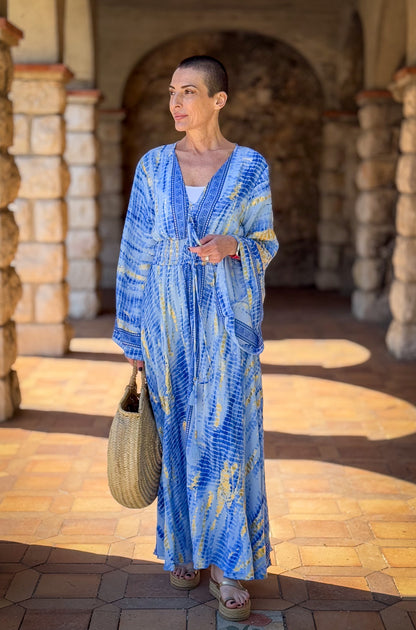 Long boho silk dress, vintage silk dress, plunging neckline dress, shirring dress, bohemian gypsy dress, summer dress