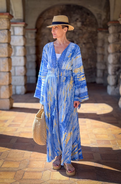Long boho silk dress, vintage silk dress, plunging neckline dress, shirring dress, bohemian gypsy dress, summer dress