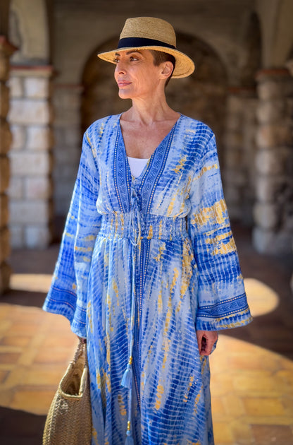 Long boho silk dress, vintage silk dress, plunging neckline dress, shirring dress, bohemian gypsy dress, summer dress