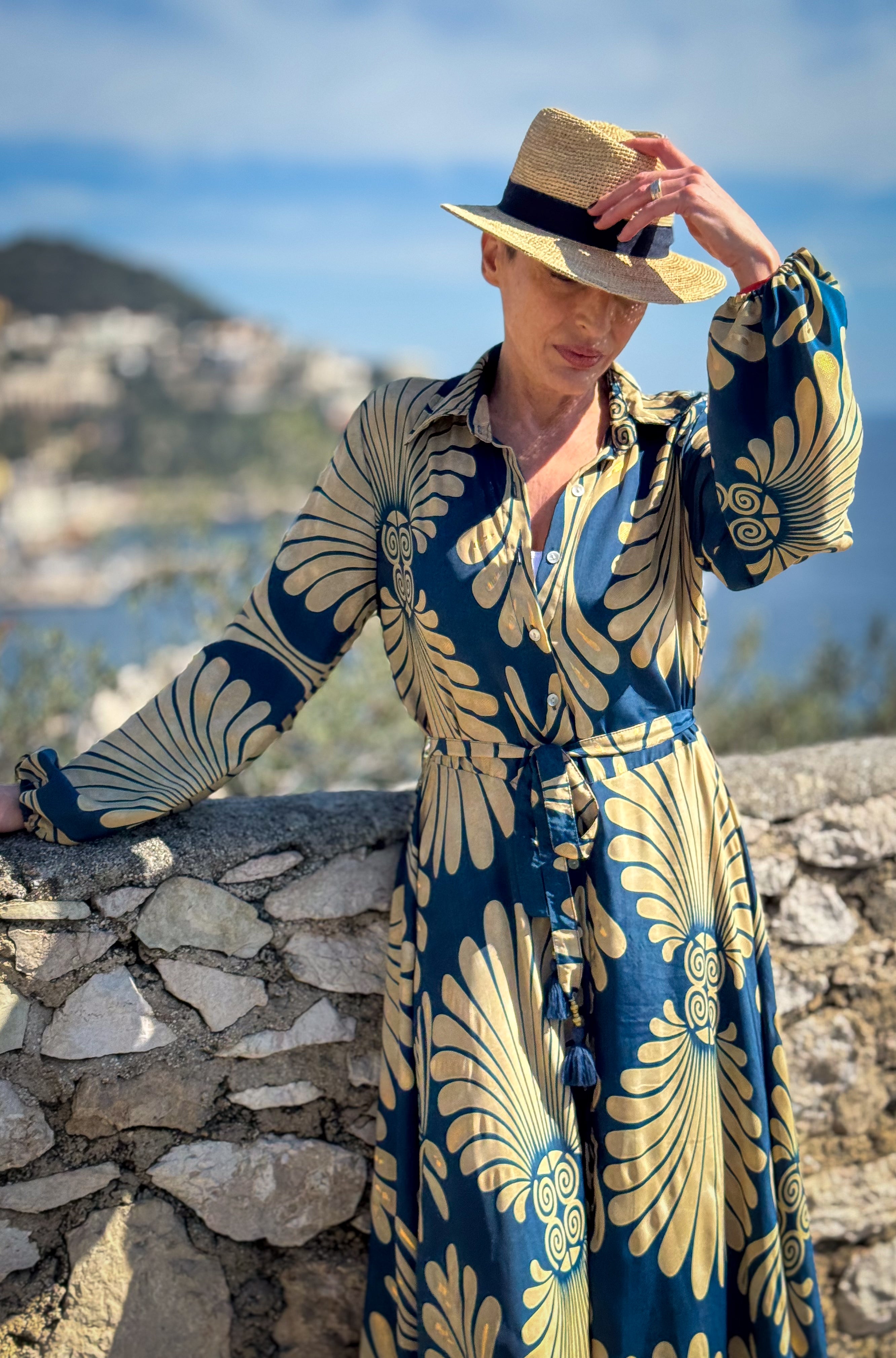 Vintage Long Silk Dress with Belt – Flowy Shirt Dress – Boho Summer Dress – Retro Button-Down Dress – Casual Silk Dress