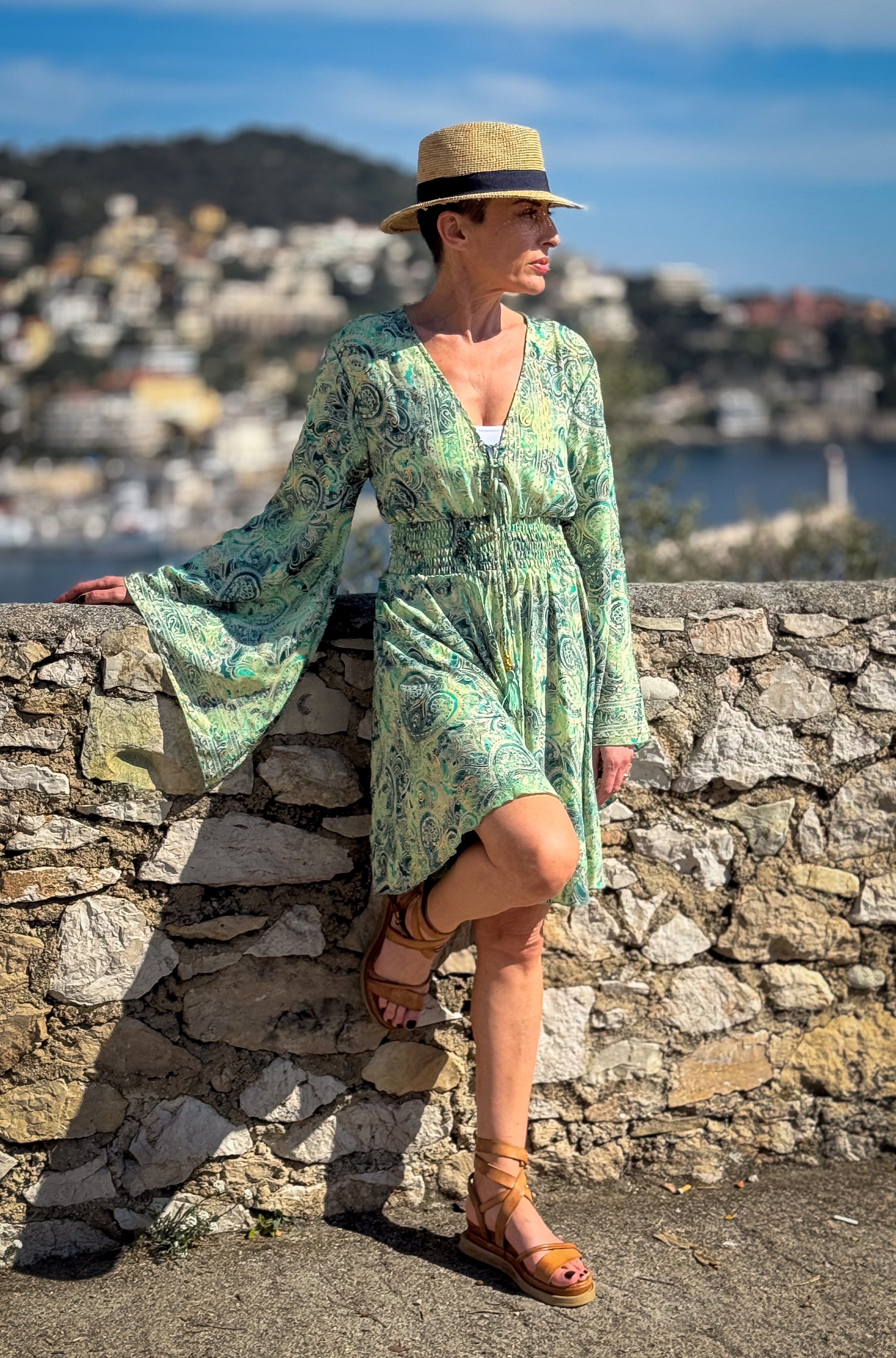 Short boho silk dress, vintage silk dress, plunging neckline dress, shirring dress, bohemian gypsy dress, summer dress