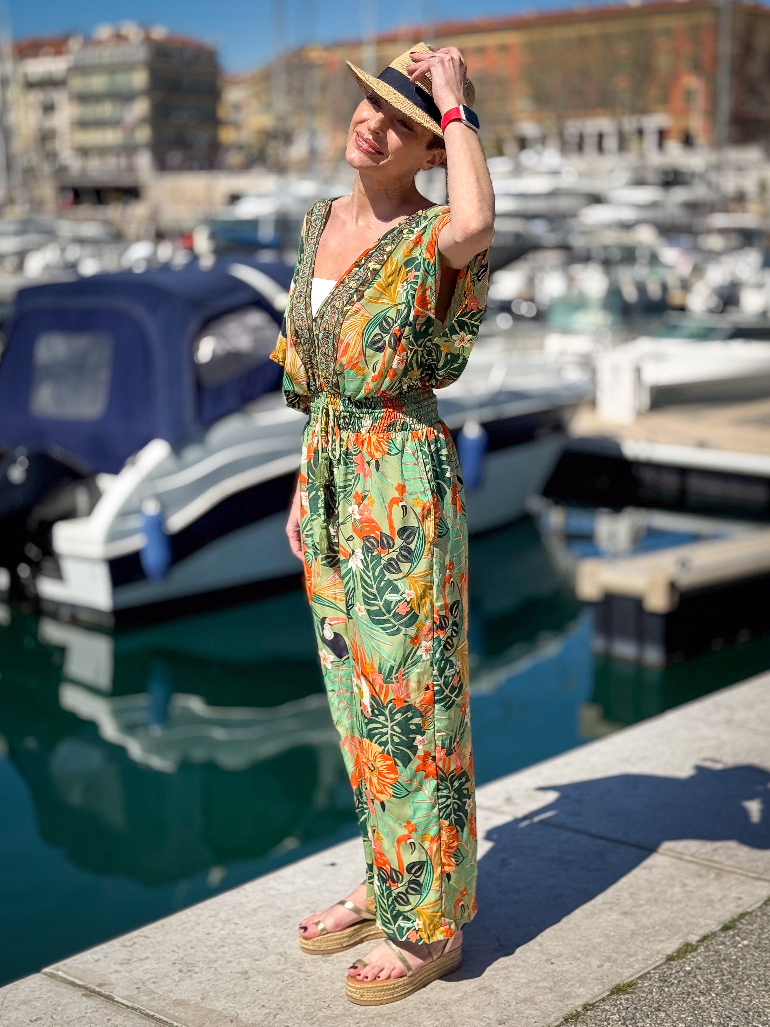 Women’s Silk Jumpsuit – Sleeveless – V-Neck Front and Back – Side Pockets – Boho Chic Summer Style