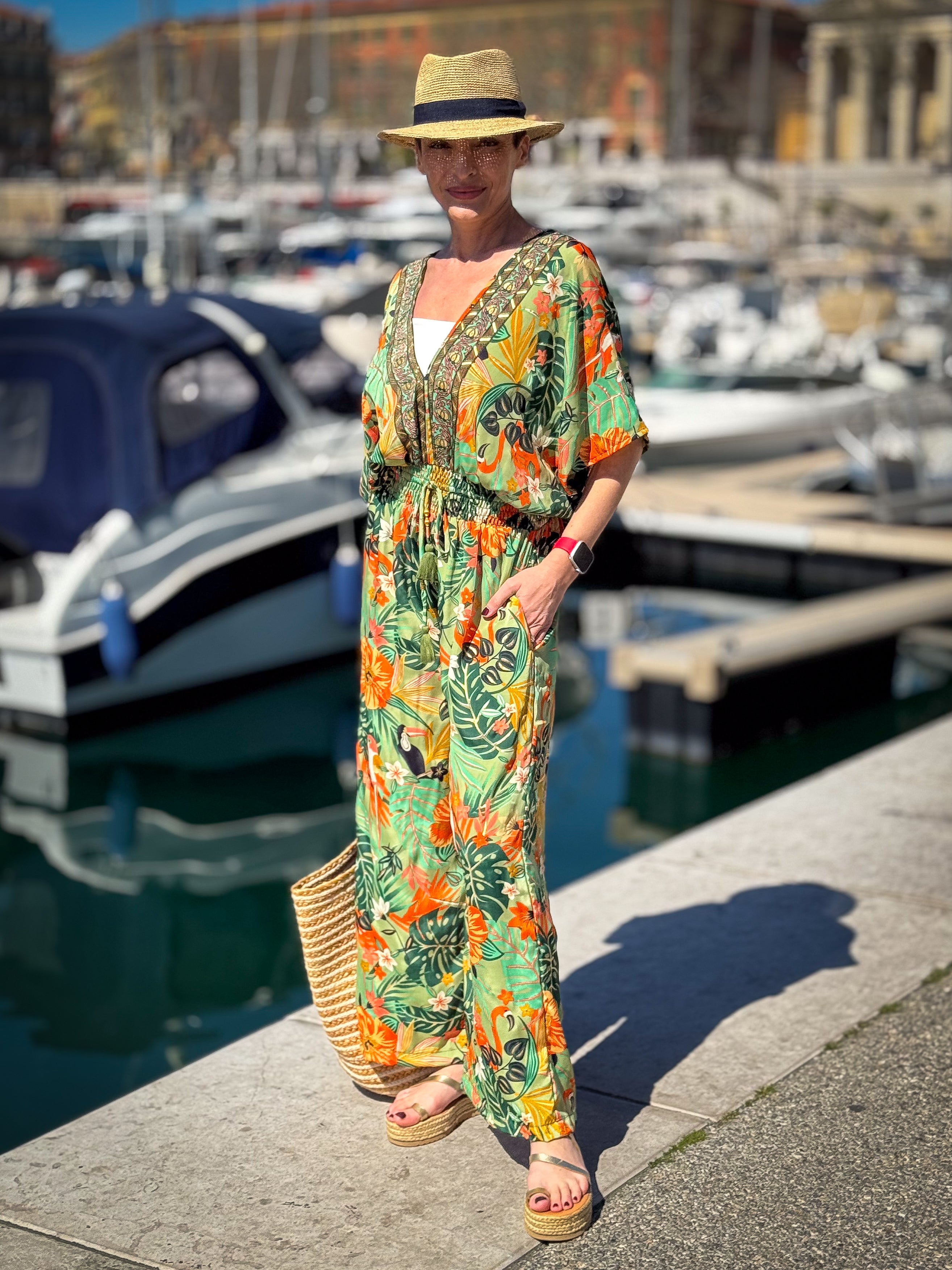 Women’s Silk Jumpsuit – Sleeveless – V-Neck Front and Back – Side Pockets – Boho Chic Summer Style