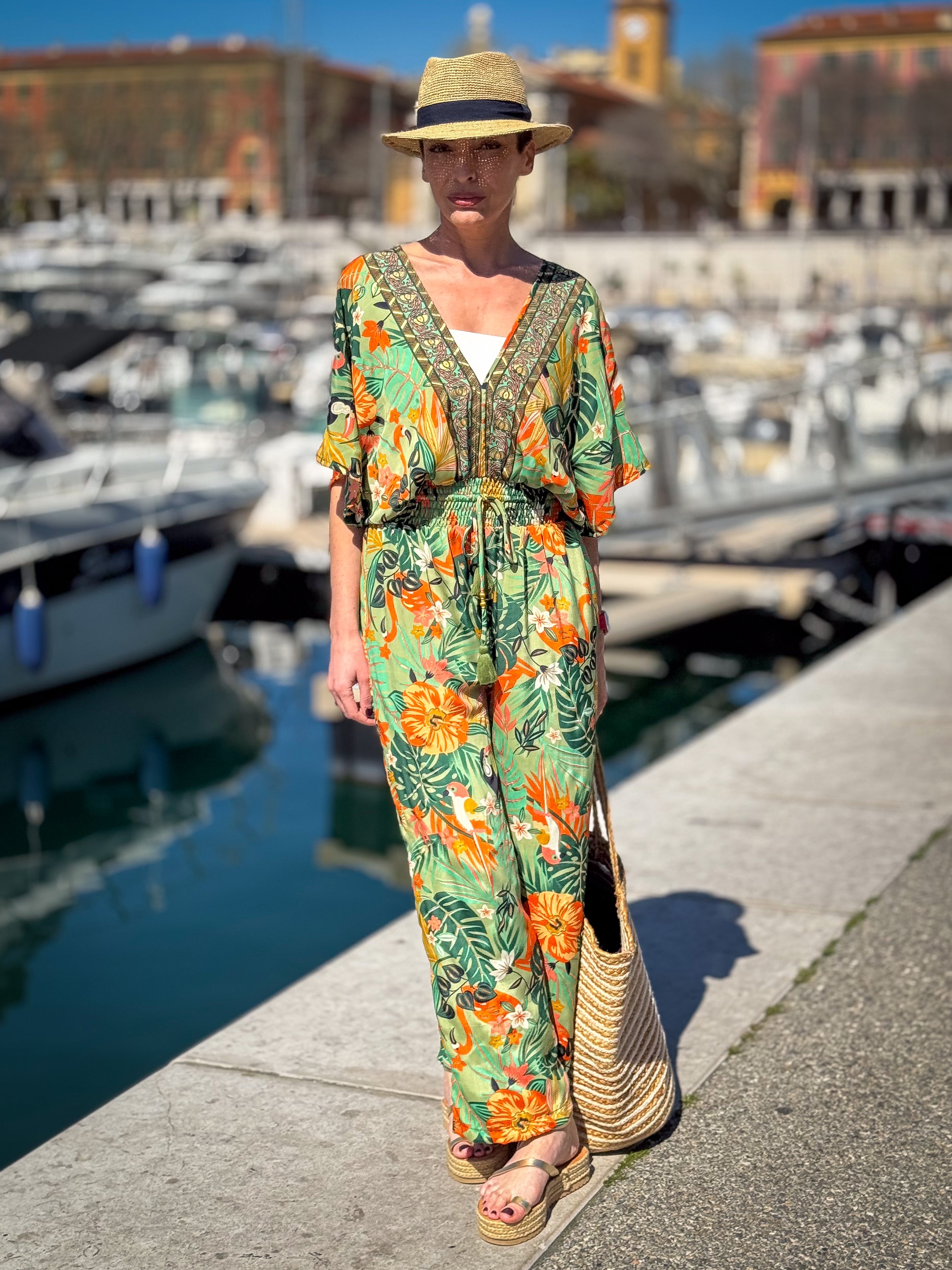 Women’s Silk Jumpsuit – Sleeveless – V-Neck Front and Back – Side Pockets – Boho Chic Summer Style