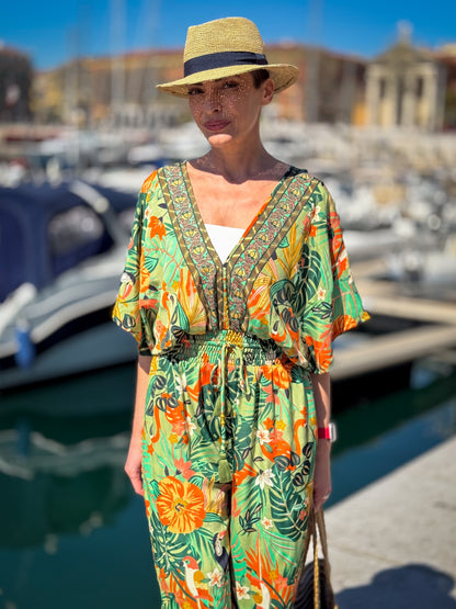 Women’s Silk Jumpsuit – Sleeveless – V-Neck Front and Back – Side Pockets – Boho Chic Summer Style