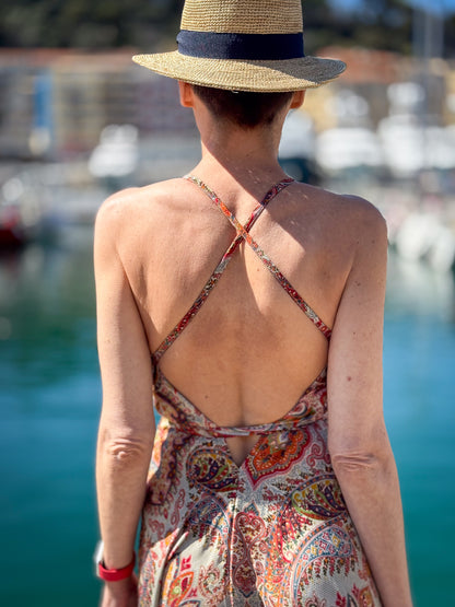 Silk backless dress / summer dress / one size / boho dress / light dress / vintage dress