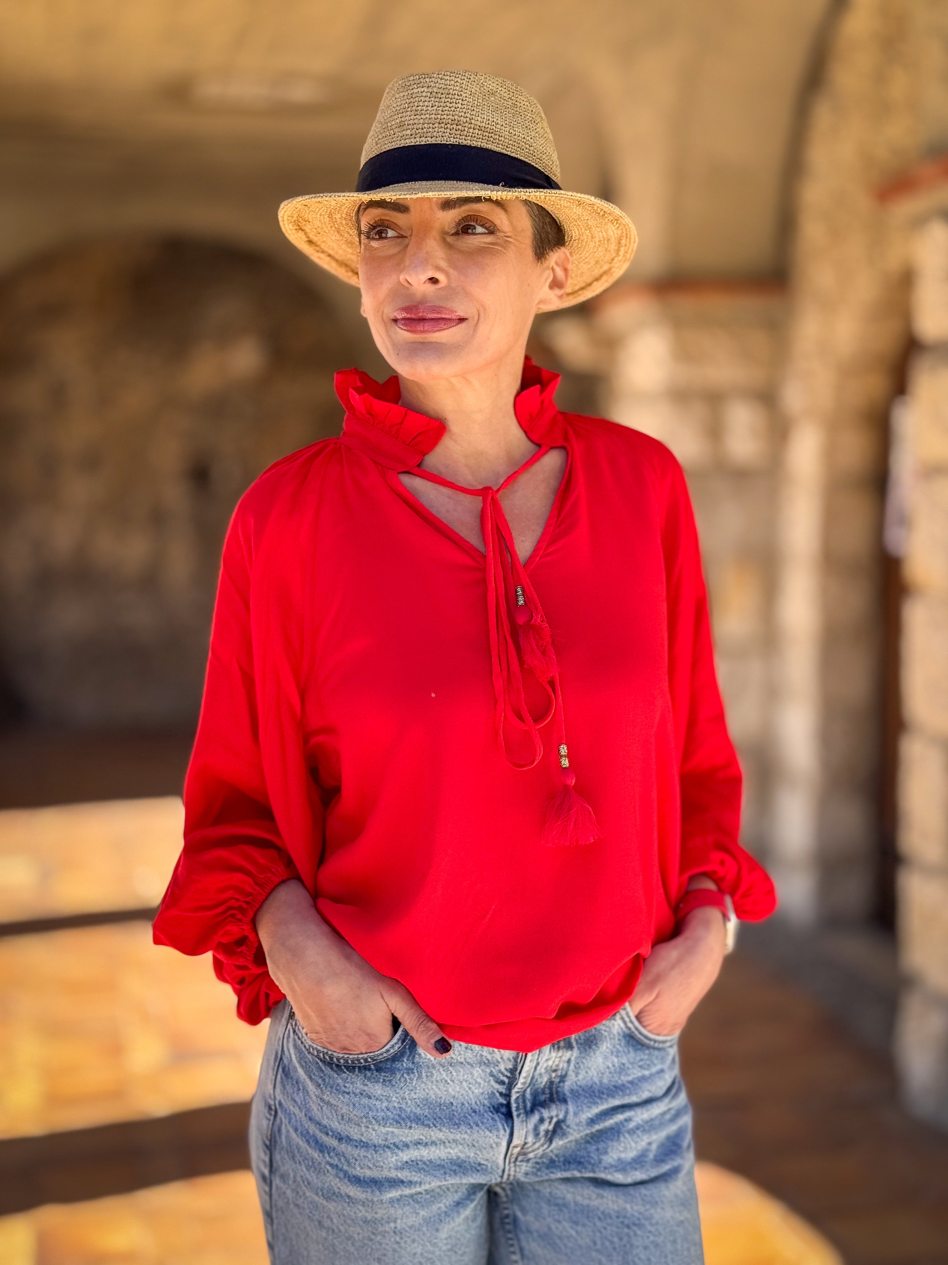 Victorian Style Blouse – Ruffled High Neck – Mid-Length Puff Sleeves – Vintage Boho Blouse – Long Sleeve Shirt