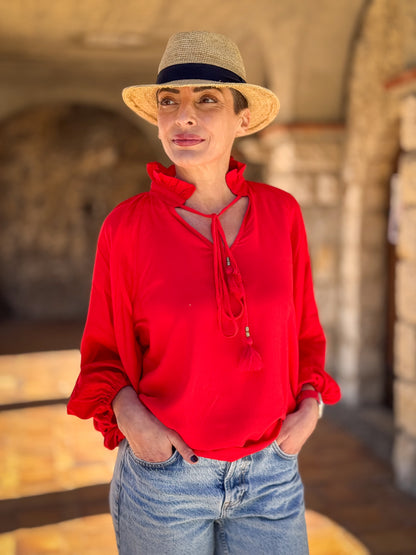 Victorian Style Blouse – Ruffled High Neck – Mid-Length Puff Sleeves – Vintage Boho Blouse – Long Sleeve Shirt