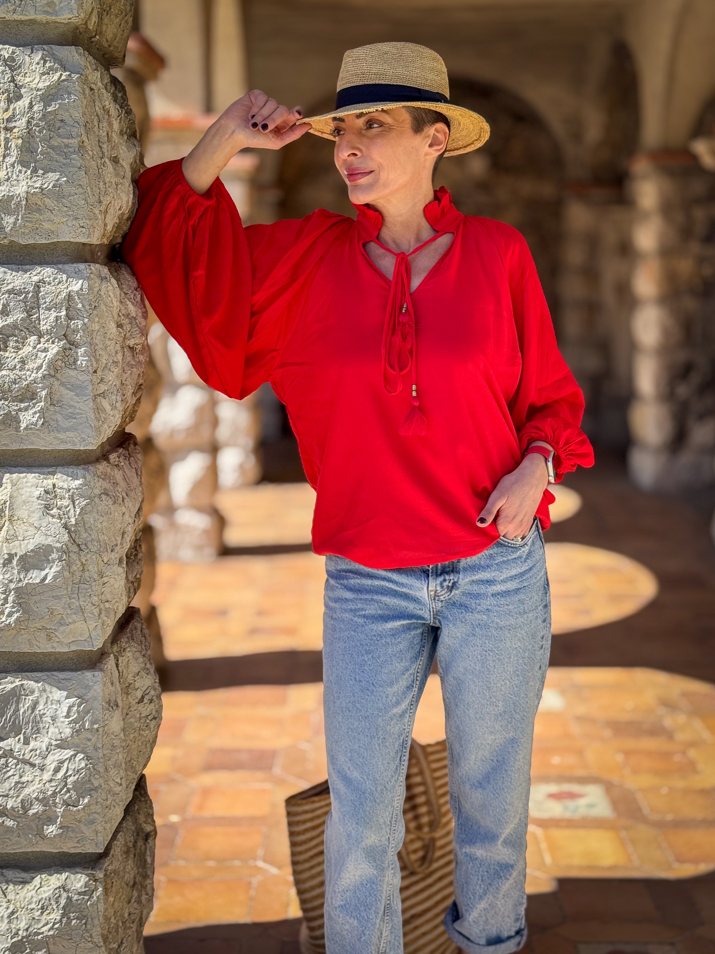 Victorian Style Blouse – Ruffled High Neck – Mid-Length Puff Sleeves – Vintage Boho Blouse – Long Sleeve Shirt