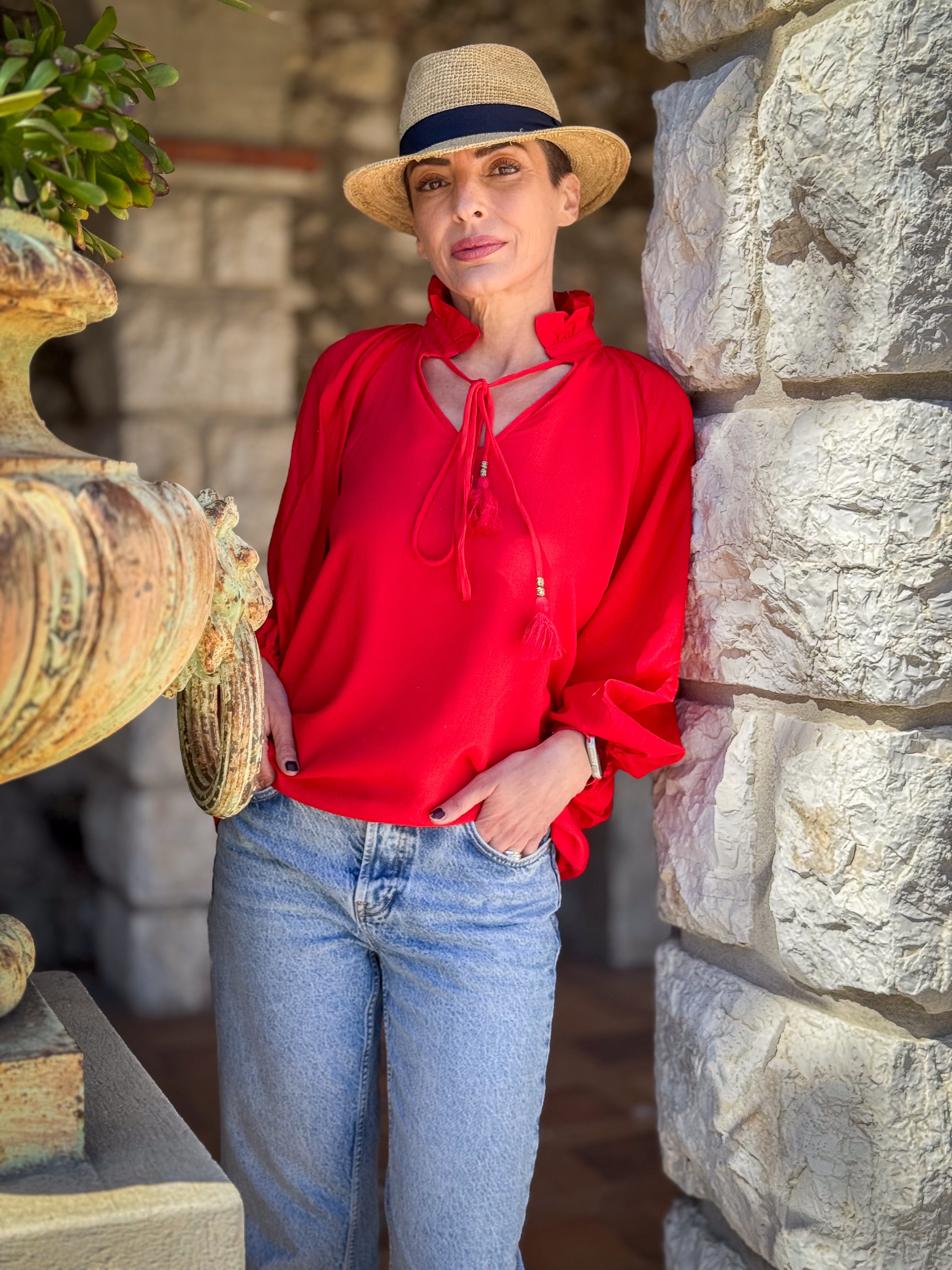 Victorian Style Blouse – Ruffled High Neck – Mid-Length Puff Sleeves – Vintage Boho Blouse – Long Sleeve Shirt