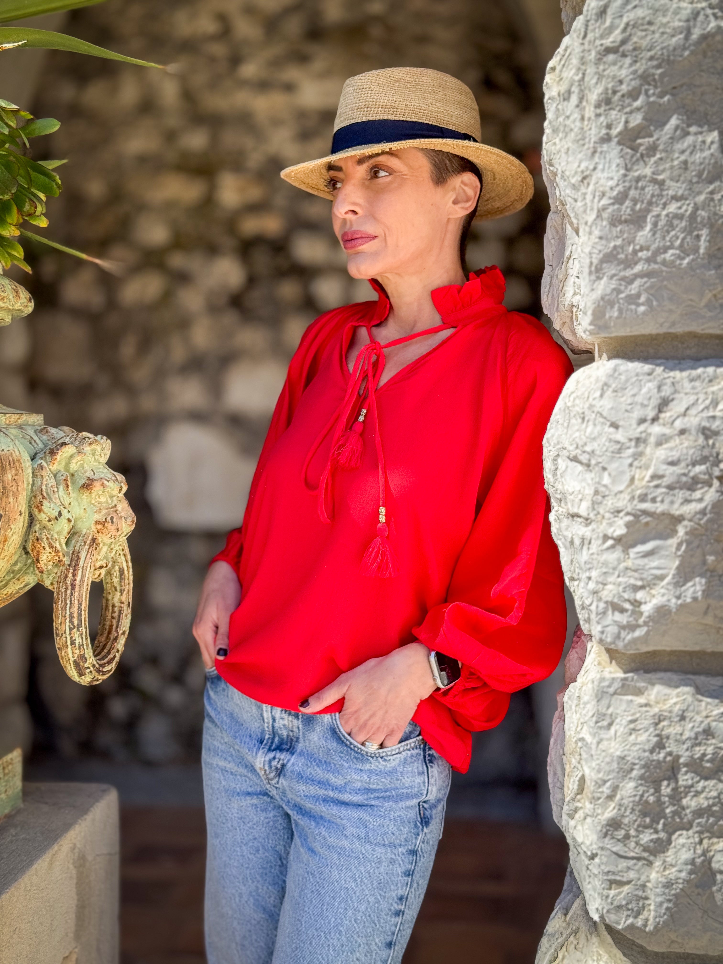 Victorian Style Blouse – Ruffled High Neck – Mid-Length Puff Sleeves – Vintage Boho Blouse – Long Sleeve Shirt